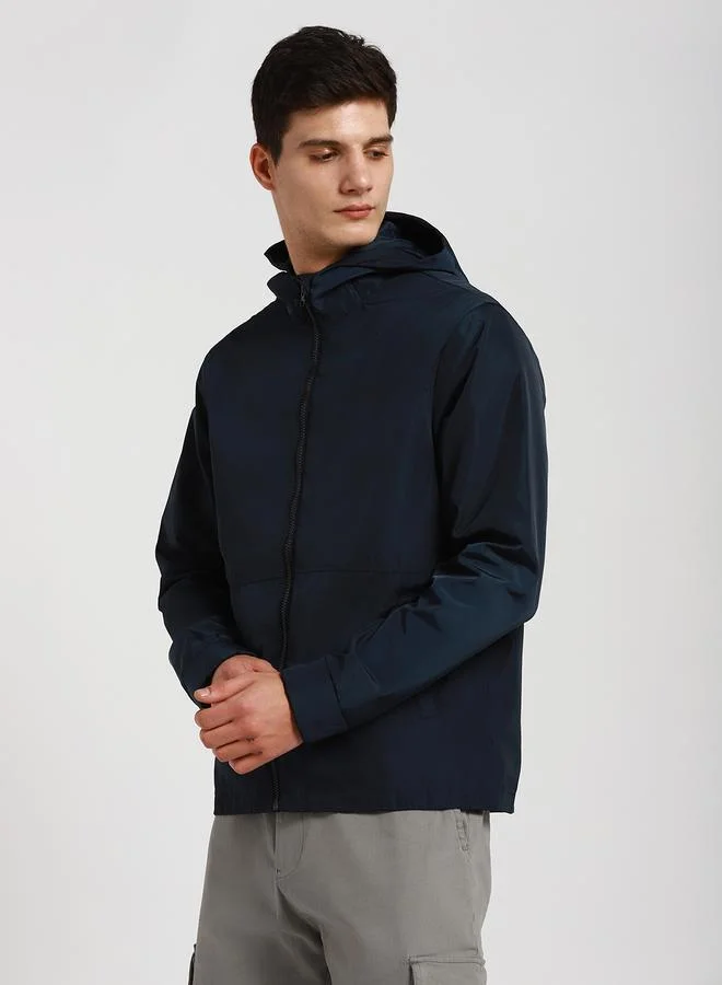 Dennis Lingo Indigo Regular Fit Men's Solid Hooded Full Sleeves Polyester Jacket with Zipper Closure