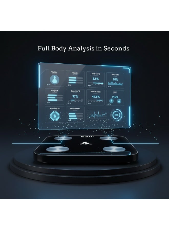 اكتيف فيت ميزان ذكي مزوّد بتقنية البلوتوث، 16 قياسًا، الوزن/دهون الجسم/مؤشر كتلة الجسم – أسود - Image 4