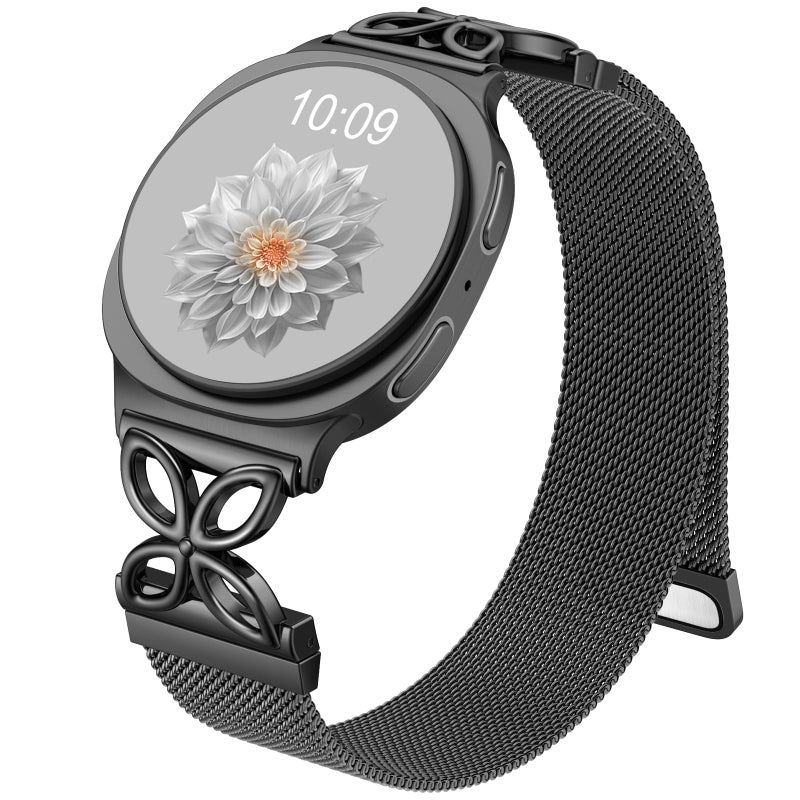 Getino Magnetic Metal Band Compatible with Galaxy Watch 8 Watch 8 Classic Band Milanese Floral Dressy Strap for Samsung Watch Bands Women 40mm 44mm 46mm Black - Image 2