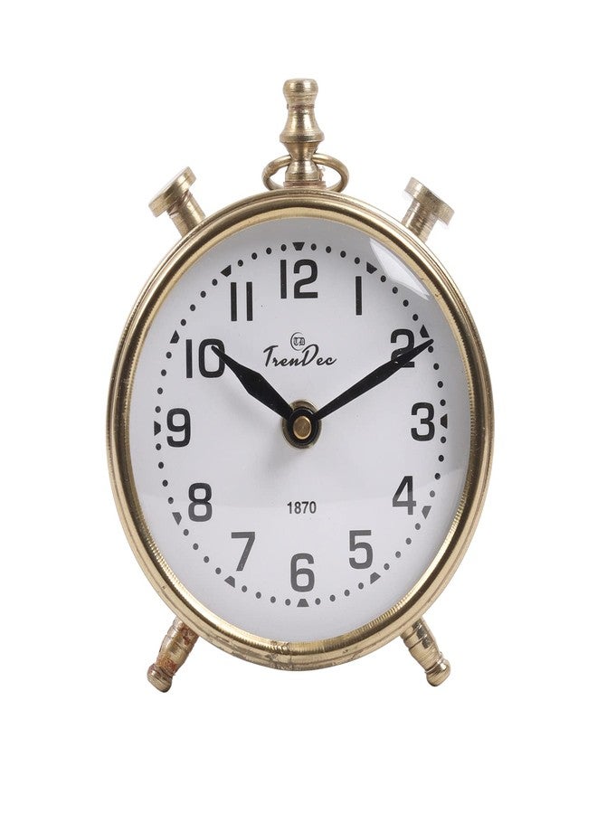 TrenDec Analog 4 inch Dia Metal Table Clock for Living Room | Home Decoration | Simple Design Small Desk Clock | Ideal for Student and Kids Bedroom | Travel, Kitchen, Bedside Desktop Gold Finish 4" - Image 2