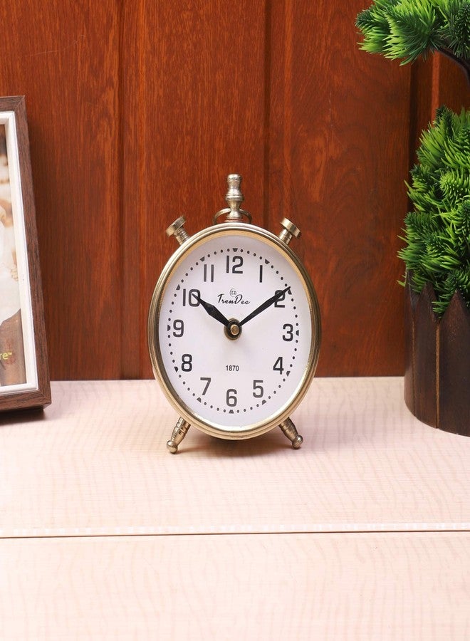 TrenDec Analog 4 inch Dia Metal Table Clock for Living Room | Home Decoration | Simple Design Small Desk Clock | Ideal for Student and Kids Bedroom | Travel, Kitchen, Bedside Desktop Gold Finish 4" - Image 1