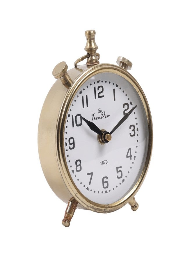 TrenDec Analog 4 inch Dia Metal Table Clock for Living Room | Home Decoration | Simple Design Small Desk Clock | Ideal for Student and Kids Bedroom | Travel, Kitchen, Bedside Desktop Gold Finish 4" - Image 3
