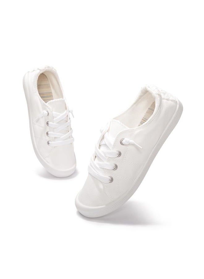 Vanessa Womens Slip On Shoes, Comfort Canvas Sneakers with Low Top, Casual Fashion Shoes for Women Walking with Non Slip Rubber Outsole, White, 7 - Image 3