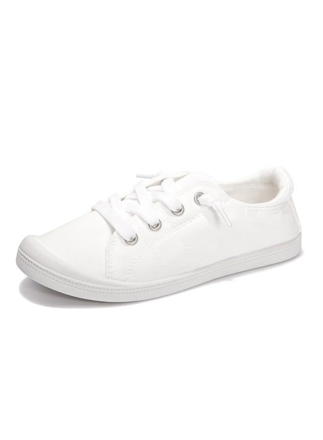 Vanessa Womens Slip On Shoes, Comfort Canvas Sneakers with Low Top, Casual Fashion Shoes for Women Walking with Non Slip Rubber Outsole, White, 7 - Image 1