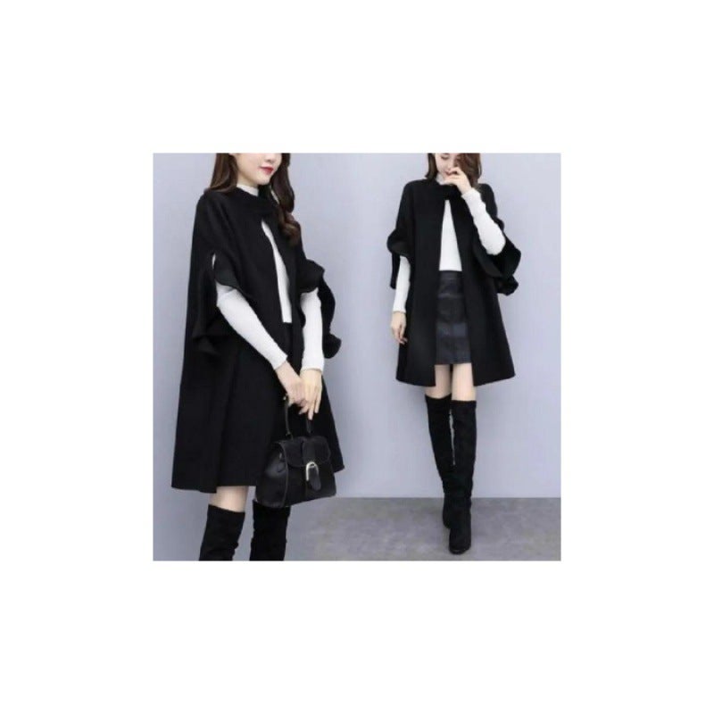 New womens spring, autumn and winter plus size mid-length woolen coat womens red British A- line Cape woolen coat Red  - Image 3