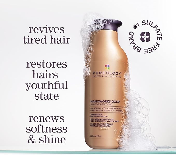 Pureology Nanoworks Gold Shampoo For Fine Very Dry ColourTreated Hair Renews Softness And Shine Vegan Formulas Sulphate Free 266ml - Image 2