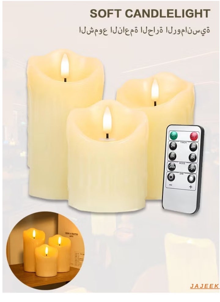 JAJEEK 3 Piece LED Flameless Candles – LED Pillar Candles for Romantic Ambiance, Battery Operated with Remote Control & Timer, Perfect for Festival, Wedding, Home & Party Decor (Pack of 3) – Classic Ivory - Image 1