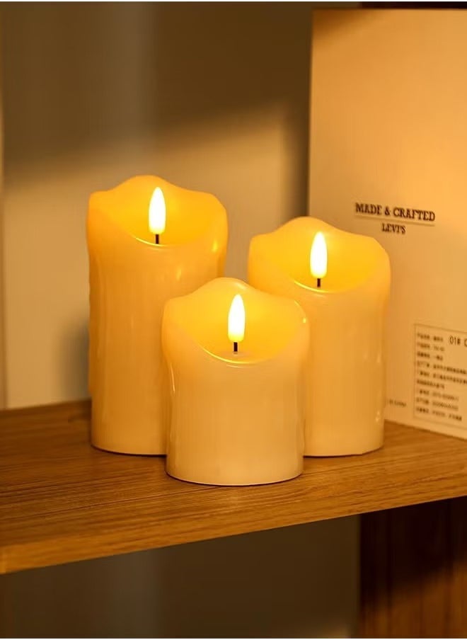 JAJEEK 3 Piece LED Flameless Candles – LED Pillar Candles for Romantic Ambiance, Battery Operated with Remote Control & Timer, Perfect for Festival, Wedding, Home & Party Decor (Pack of 3) – Classic Ivory - Image 3