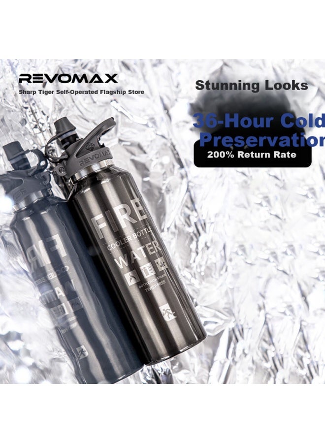 RevoMax كوب رياضي مع شفاطة من ريفوماكس بدون أثر - كوب معزول للرياضات الخارجية - كوب تبريد صيفي - نموذج جديد 592 مل - رمادي ناطحة سحاب - Image 1