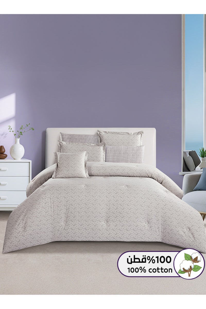 ميلين طقم مفرش سرير صيفي مزدوج قطن 100% - 8 قطع – يناسب سرير بمقاس 200x200 - زافيرا - رمادي - Image 1