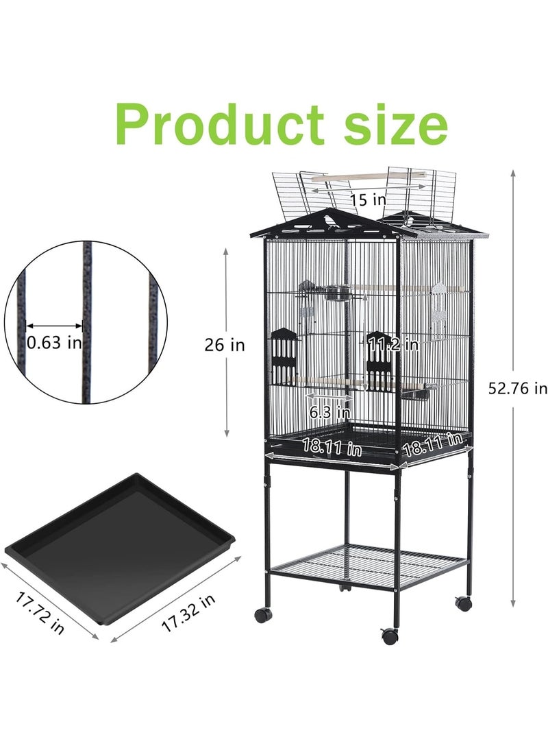 TDOO Large Standing Wrought Iron Flight Bird Cage with Rolling Stand & Slide Out Tray, 52.76in, for Parrots, Cockatiels, Canaries, Finches, Lovebirds, Parakeets - Image 5