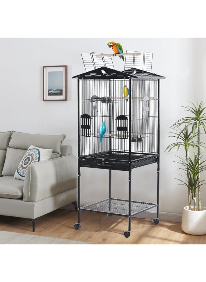 TDOO Large Standing Wrought Iron Flight Bird Cage with Rolling Stand & Slide Out Tray, 52.76in, for Parrots, Cockatiels, Canaries, Finches, Lovebirds, Parakeets - Image 1