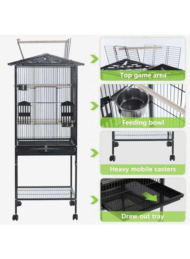TDOO Large Standing Wrought Iron Flight Bird Cage with Rolling Stand & Slide Out Tray, 52.76in, for Parrots, Cockatiels, Canaries, Finches, Lovebirds, Parakeets - Image 3