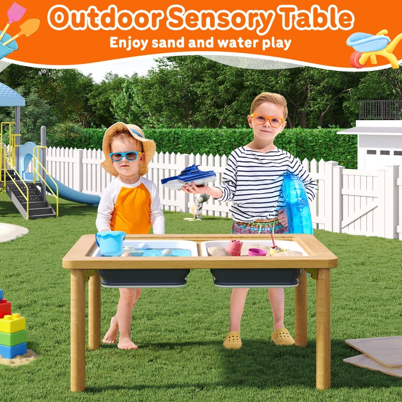 FUNLIO Foldable Wooden Sensory Table with 2 Bins & 1 Foldable Chair for Toddlers, Kids Sensory Table with Anti-Warping Plywood Lid, Indoor/Outdoor Play Sand and Water Set, CPC Certified - Image 4