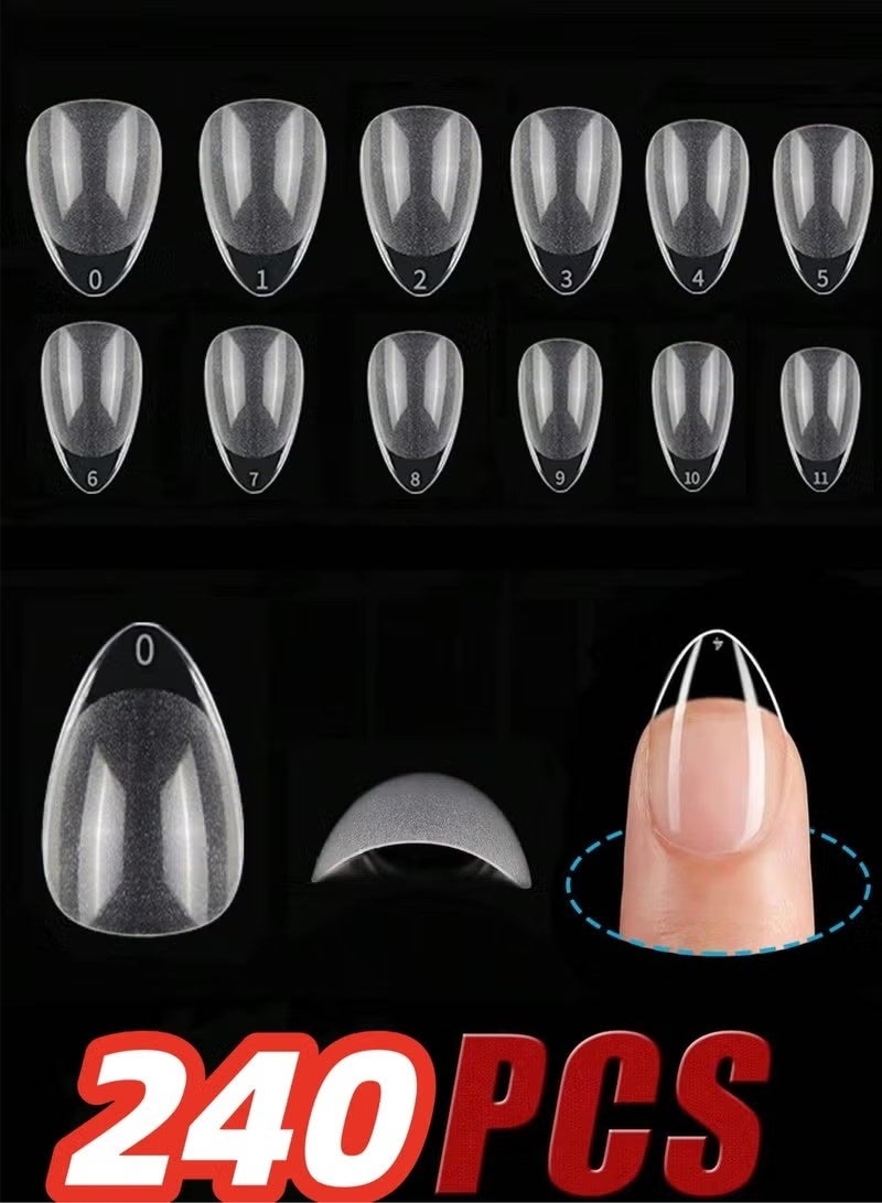 240pcs Short Almond Soft Gel Nail Tips - Semi-Matte Clear French Design Press-On Nails for DIY & Salon, 12 Sizes with Storage Box, Nail Extension, Short Almond - Image 1
