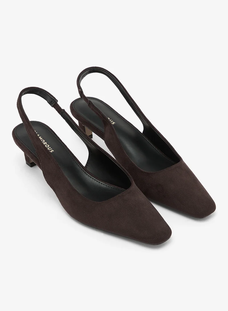 Glamorous BROWN MICRO Casual Slingback Heeled Sandals for Women | Best Price UAE