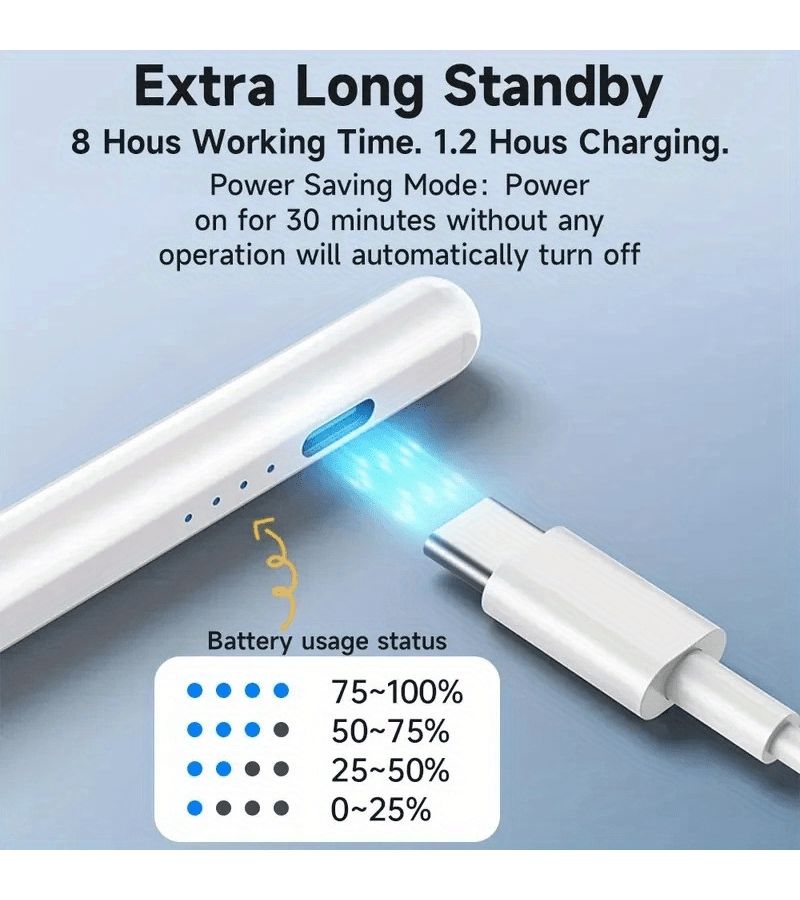 Universal Stylus Pen Durable White For Ipad Android Phones And Tablets Low Latency Palm Rejection Tilt Support Quick USB Charging 13 Minutes - Image 4