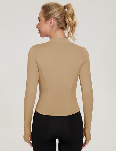 LUYAA BBL Jacket Running Zip Up Jackets for Women Long Sleeve Workout Tops Slim Fitted Fall Fashion Clothes Cream Coffee S - Image 5