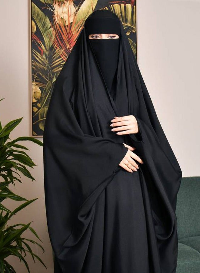 عبايات حوراء عباية راس  لف محتشمة بقصة الفراشة  مع فتحة الأصبع بقماش نص لمعه - Image 2