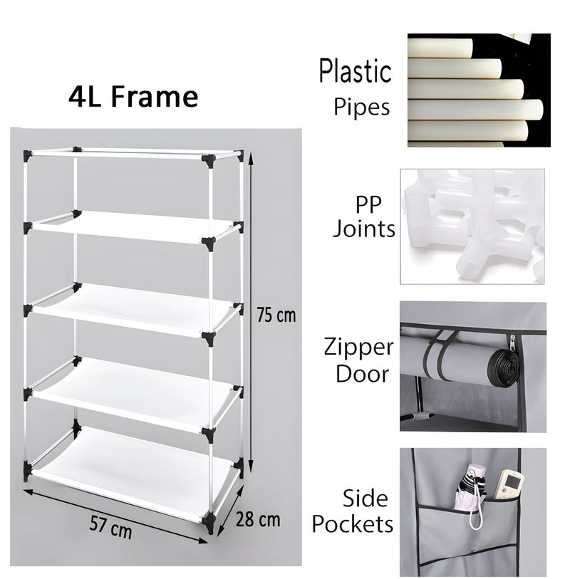 GTC 4 Layer Multipurpose Collapsible Almirah Wardrobe with Plastic Frame and Non Woven Fabric Cover Maroon - Image 5