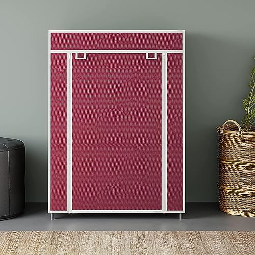 GTC 4 Layer Multipurpose Collapsible Almirah Wardrobe with Plastic Frame and Non Woven Fabric Cover Maroon - Image 3