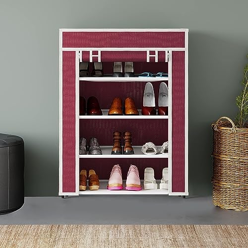 GTC 4 Layer Multipurpose Collapsible Almirah Wardrobe with Plastic Frame and Non Woven Fabric Cover Maroon - Image 2