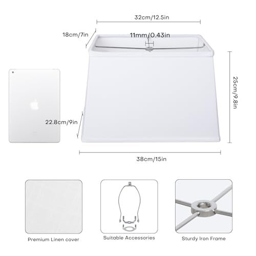 YoflowX White Lamp Shades Large Square Lampshades Top7 x 125 xBottom 9 x 15 xHigh 98 Includes 1 Lamp Harp Holder 2 Adapters Suitable for Table Lamps and Floor Lamps Easy Assembly - Image 3