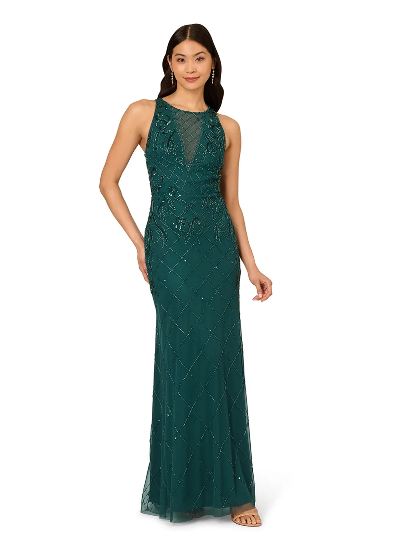 ادريانا بابيل Embellished Sequin Mesh Detailed Dress