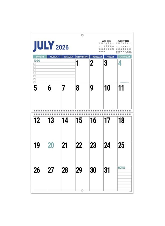 Artfan Jumbo Large Print, 2026 calendar- 2026 Wall Calendar, Jan. 2026 - Dec. 2026, 12 Months Wall Calendar 2026 Measures 39cm wide x 58cm in Length When Open - Image 1