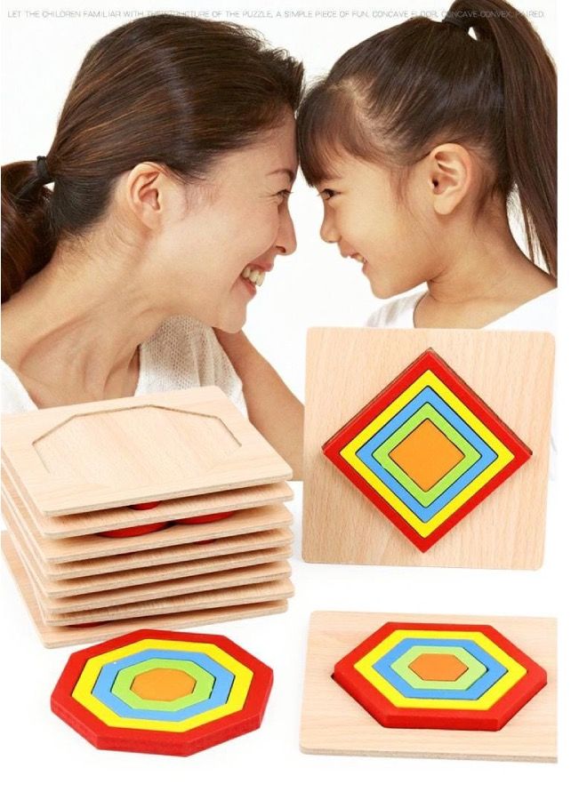 6 قطع من ألغاز خشبية بأشكال ثلاثية الأبعاد ، بانوراما ، ألعاب تعليمية منتسوري ألوان تعليمية - Image 3