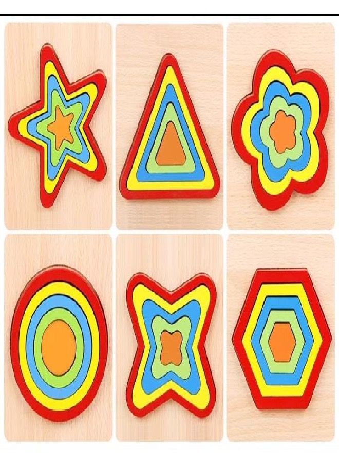 6 قطع من ألغاز خشبية بأشكال ثلاثية الأبعاد ، بانوراما ، ألعاب تعليمية منتسوري ألوان تعليمية - Image 1