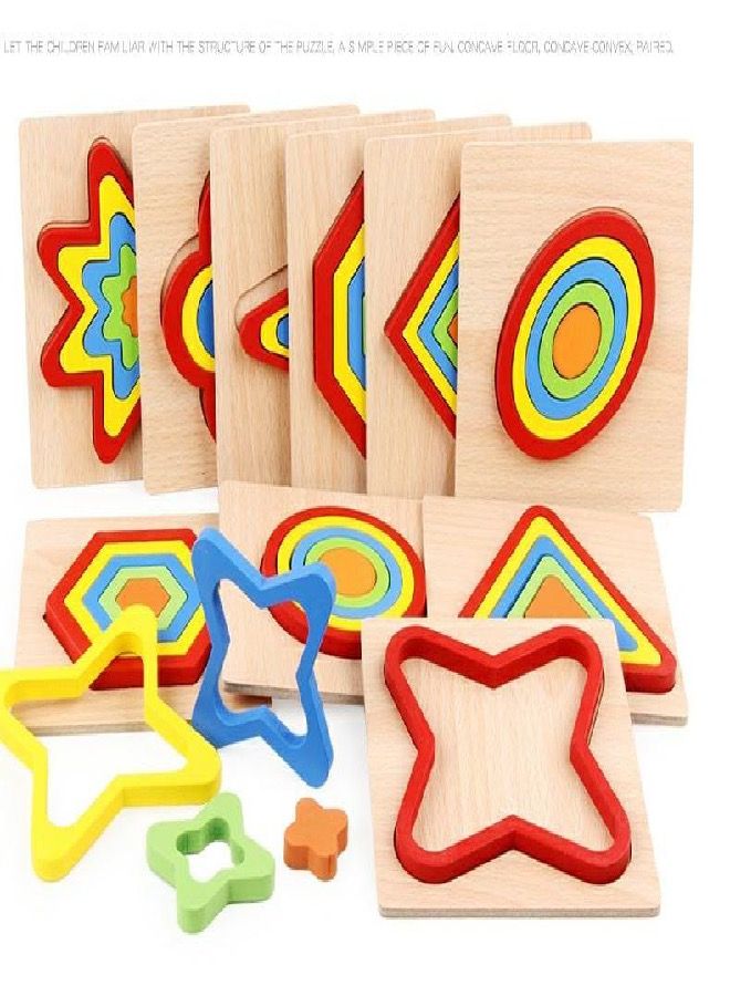 6 قطع من ألغاز خشبية بأشكال ثلاثية الأبعاد ، بانوراما ، ألعاب تعليمية منتسوري ألوان تعليمية - Image 2