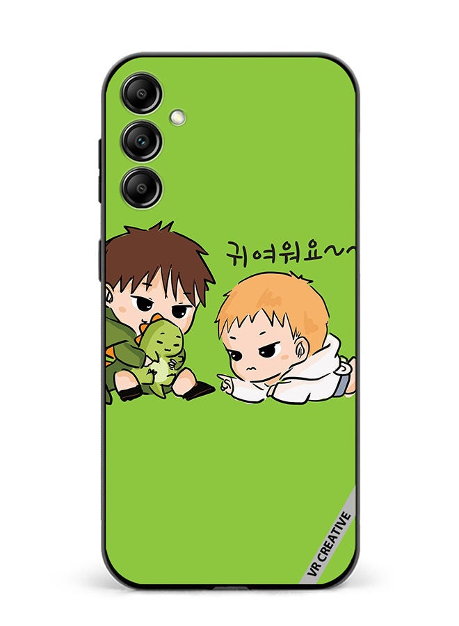 VR CREATIVE Protective Case Cover For Samsung Galaxy A34 Two Cute Kids Playing With Dino Design Multicolour - Image 1