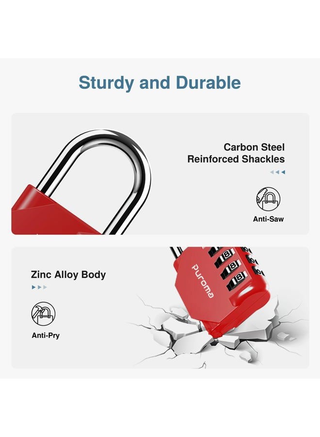 Puroma 2 Pack Combination Lock 4 Digit Padlock for School Gym, Sports Locker, Fence, Toolbox, Case, Hasp Storage (Red) - Image 4