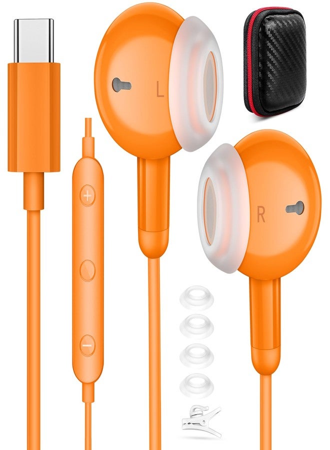 COOYA USB C Headphones HiFi Stereo In-Ear Wired Earbuds with Mic Volume Control Small Ear Kids Type-C Earphones for iPhone 17 16 Pro Max Earphones for Samsung Galaxy S25 S24 for Google Pixel 10 Orange - Image 1
