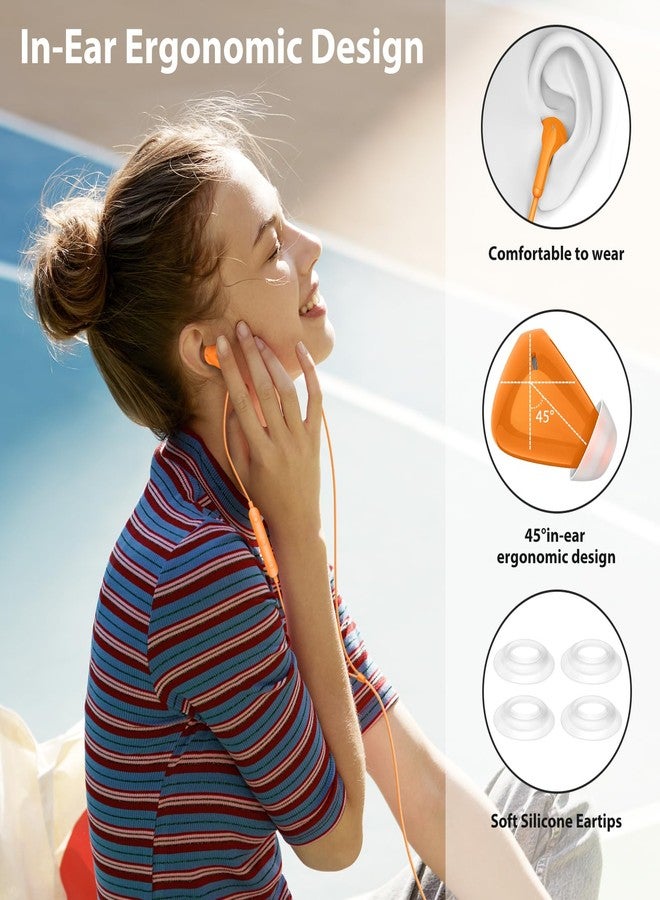 COOYA USB C Headphones HiFi Stereo In-Ear Wired Earbuds with Mic Volume Control Small Ear Kids Type-C Earphones for iPhone 17 16 Pro Max Earphones for Samsung Galaxy S25 S24 for Google Pixel 10 Orange - Image 4