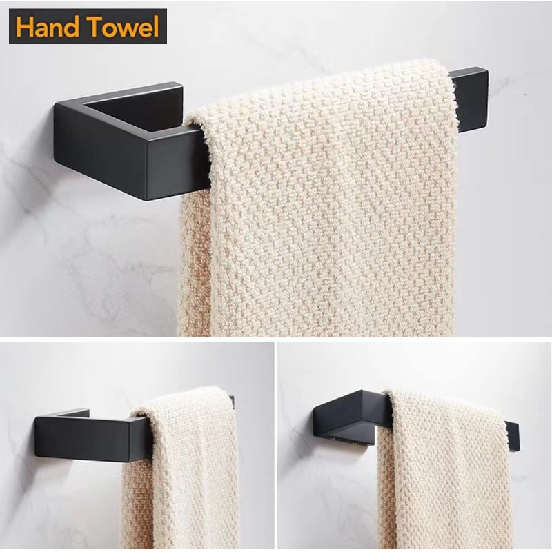 JOPOFI Hand Towel Holder, Towel Ring - Thicken SUS 304 Stainless Steel Towel Holder for Bathroom Wall, 8" Rectangular Modern Design Hand Towel Bar, Contemporary Hand Towel Rack - Matte Black - Image 2