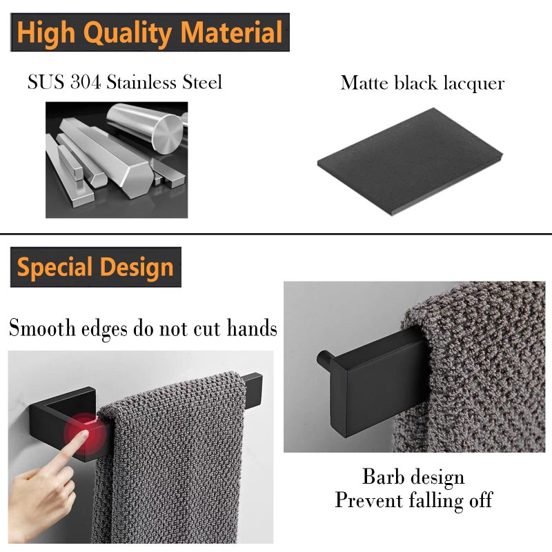 JOPOFI Hand Towel Holder, Towel Ring - Thicken SUS 304 Stainless Steel Towel Holder for Bathroom Wall, 8" Rectangular Modern Design Hand Towel Bar, Contemporary Hand Towel Rack - Matte Black - Image 5