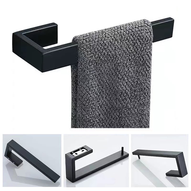 JOPOFI Hand Towel Holder, Towel Ring - Thicken SUS 304 Stainless Steel Towel Holder for Bathroom Wall, 8" Rectangular Modern Design Hand Towel Bar, Contemporary Hand Towel Rack - Matte Black - Image 3