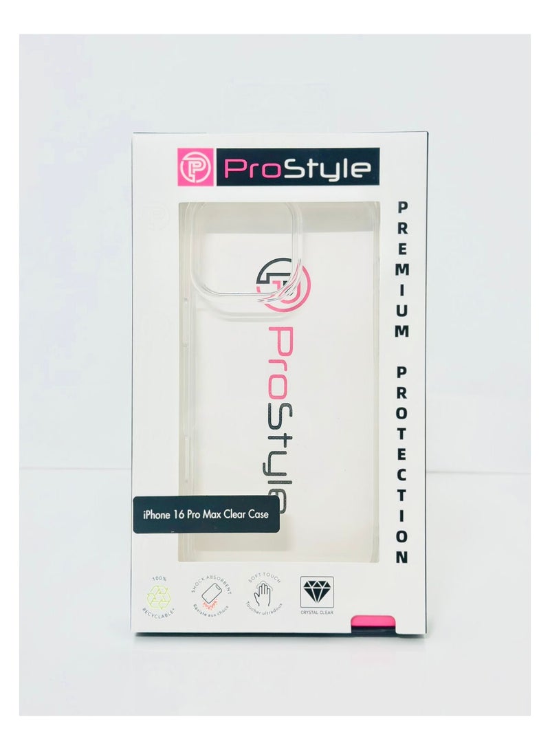 بروستايل جراب شفاف لهاتف iPhone 16 Pro Max، غطاء شفاف كريستالي مع حماية من الدرجة العسكرية، مضاد للخدش، زوايا واقية من الهواء، تصميم نحيف للغاية - 6.9 بوصة