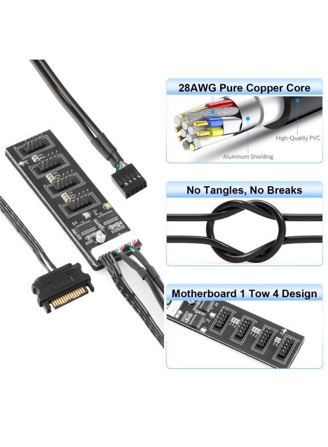 سونسر مقسم موصل USB 2.0 ذو 9 سنون مزود بكابل طاقة SATA، موزع USB داخلي من 1 إلى 4 منافذ للوحة الأم للكمبيوتر الشخصي، والمراوح، والإضاءة RGB، ومستقبل WiFi، والطابعة، والماسح الضوئي - Image 3