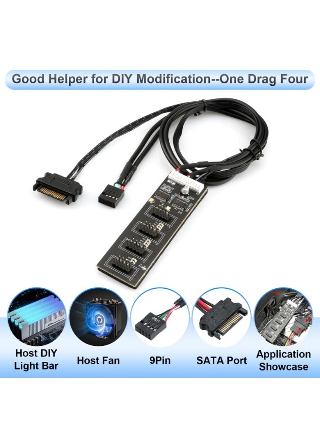 سونسر مقسم موصل USB 2.0 ذو 9 سنون مزود بكابل طاقة SATA، موزع USB داخلي من 1 إلى 4 منافذ للوحة الأم للكمبيوتر الشخصي، والمراوح، والإضاءة RGB، ومستقبل WiFi، والطابعة، والماسح الضوئي - Image 5
