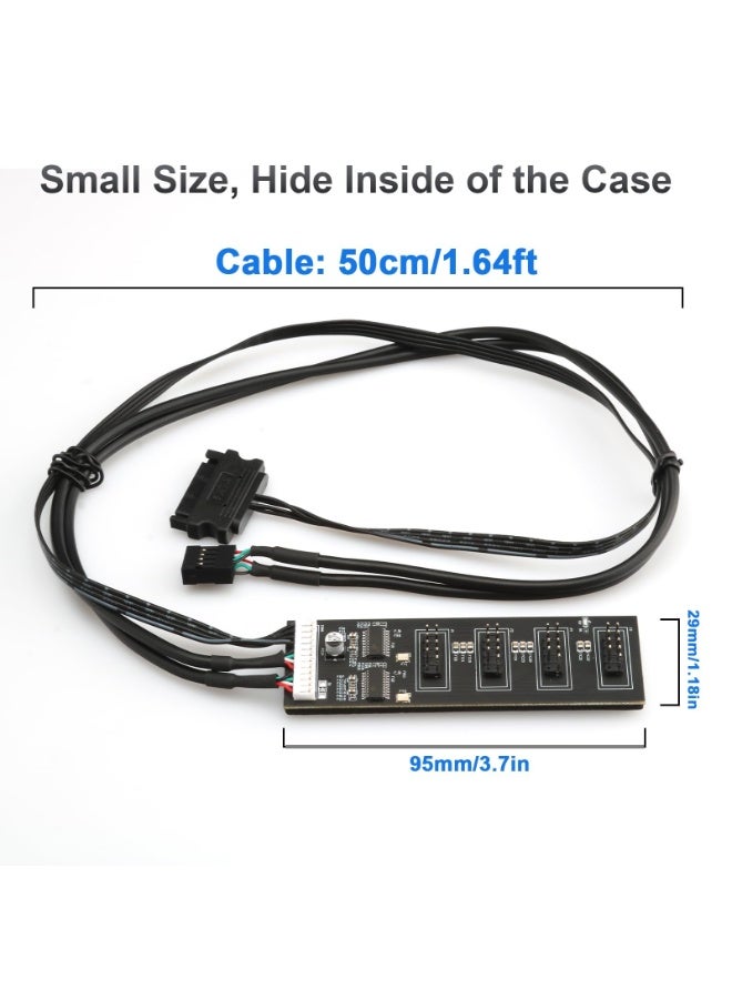 سونسر مقسم موصل USB 2.0 ذو 9 سنون مزود بكابل طاقة SATA، موزع USB داخلي من 1 إلى 4 منافذ للوحة الأم للكمبيوتر الشخصي، والمراوح، والإضاءة RGB، ومستقبل WiFi، والطابعة، والماسح الضوئي - Image 2