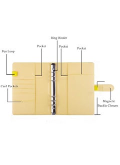 DUNISO A6 PU Leather Binder Budget Planner Organizer 6 Ring Binder Cover With 80 Sheets A6 Filler Paper For Budgeting Yellow (31*189 mm)  - Image 3