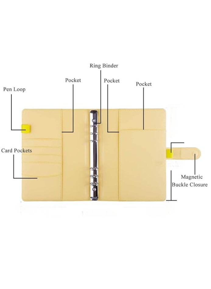 DUNISO A6 PU Leather Binder Budget Planner Organizer 6 Ring Binder Cover With 80 Sheets A6 Filler Paper For Budgeting Yellow (31*189 mm) - Image 3