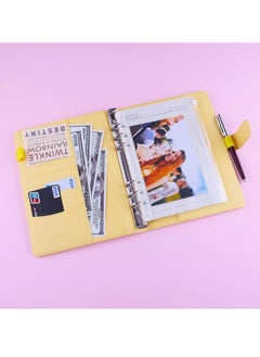 DUNISO A6 PU Leather Binder Budget Planner Organizer 6 Ring Binder Cover With 80 Sheets A6 Filler Paper For Budgeting Yellow (31*189 mm)  - Image 4