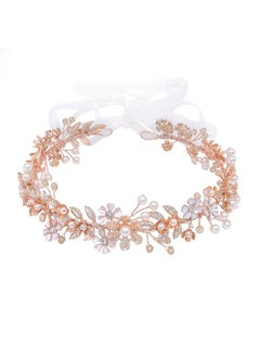 Ammei Headpiece Wedding Headband Tiara Flower Leaves Design Hair Vine With Pearls And Rhinestones (Rose Gold)  - Image 1