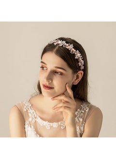 Ammei Headpiece Wedding Headband Tiara Flower Leaves Design Hair Vine With Pearls And Rhinestones (Rose Gold)  - Image 3