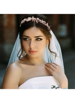 Ammei Headpiece Wedding Headband Tiara Flower Leaves Design Hair Vine With Pearls And Rhinestones (Rose Gold)  - Image 2