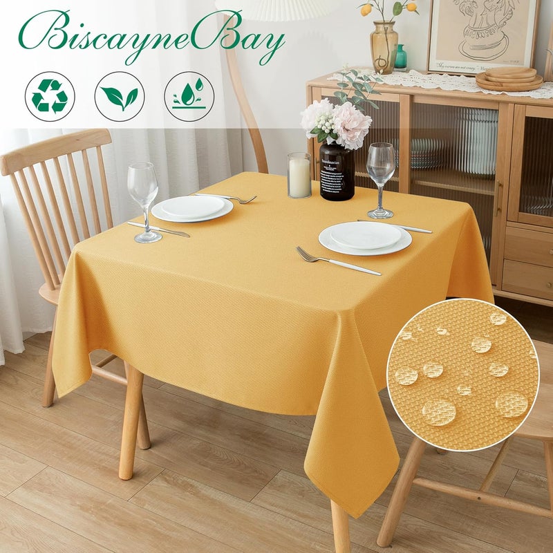 Biscaynebay Fall Tablecloth Textured Fabric Square Tablecloths 70x70'', Fall Gold Thanksgiving Autumn Harvest Water Resistant Fabric Tablecloths for Kitchen, Dining, Wedding, Parties Machine Washable - Image 2